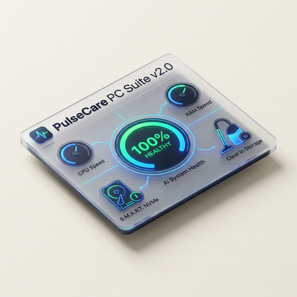 PulseCare PC Suite v2.0 3D Glass UI Graphic