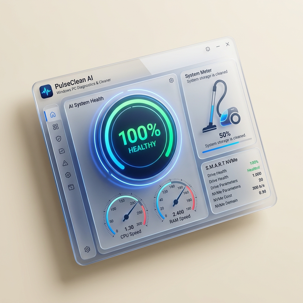 PulseClean AI 3D Glass UI Graphic